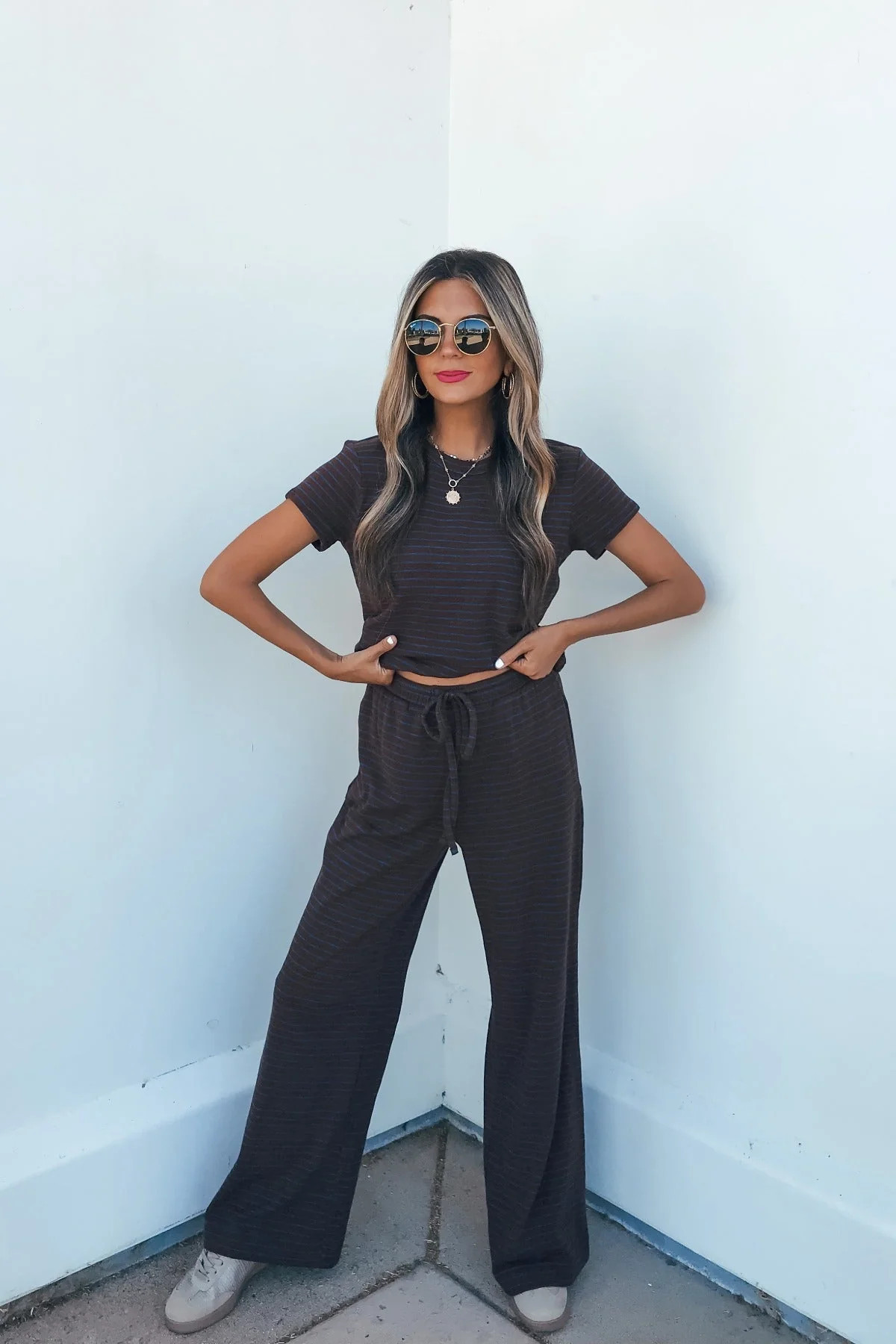 Women's Kacey Striped Wide Leg Pants - Brown | Magnolia Boutique