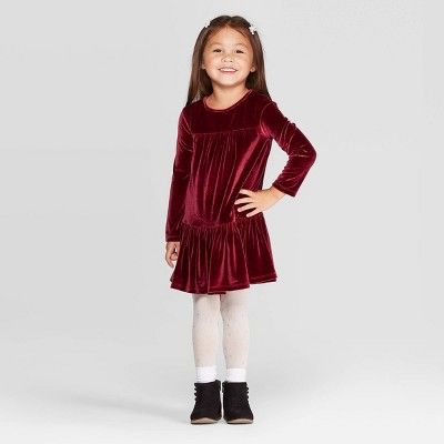 Toddler Girls' Long Sleeve Velour Dress - Cat & Jack™ Maroon | Target