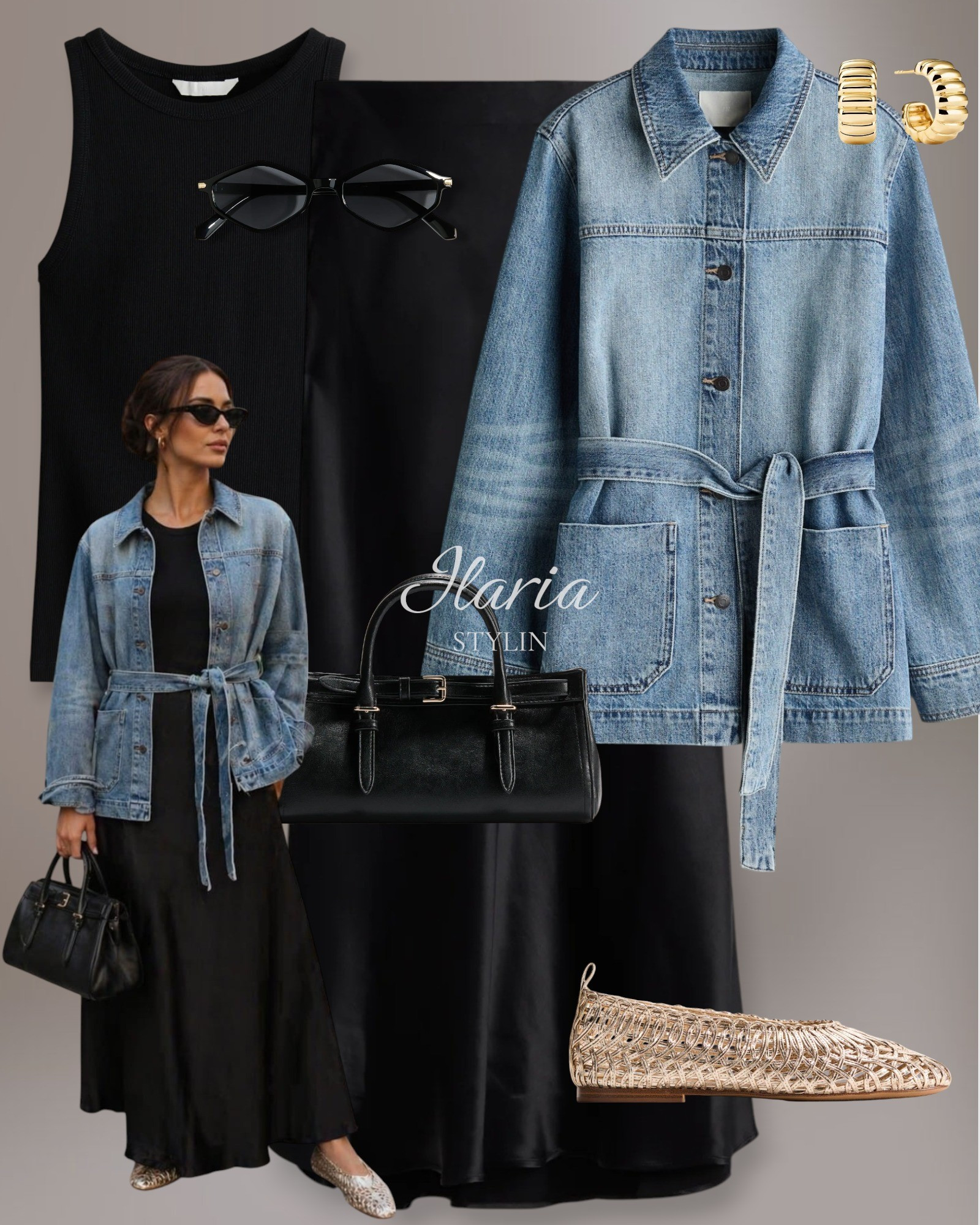 Casual Chic Spring Outfit | Denim Jacket & Satin Skirt 💙🖤 

outfit ideas, spring outfit, transitional outfit, denim jacket, belted denim jacket, black top, tank top, black skirt, satin skirt, midi skirt, gold flats, braided-look flats, black bag, handbag, casual outfit, casual chic outfit

#LTKootd #LTKSeasonal