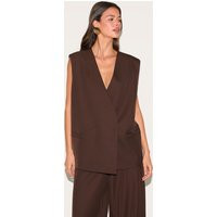 Chocolate Woven Collarless Oversized Shoulder Pad Waistcoat, Chocolate | PrettyLittleThing UK