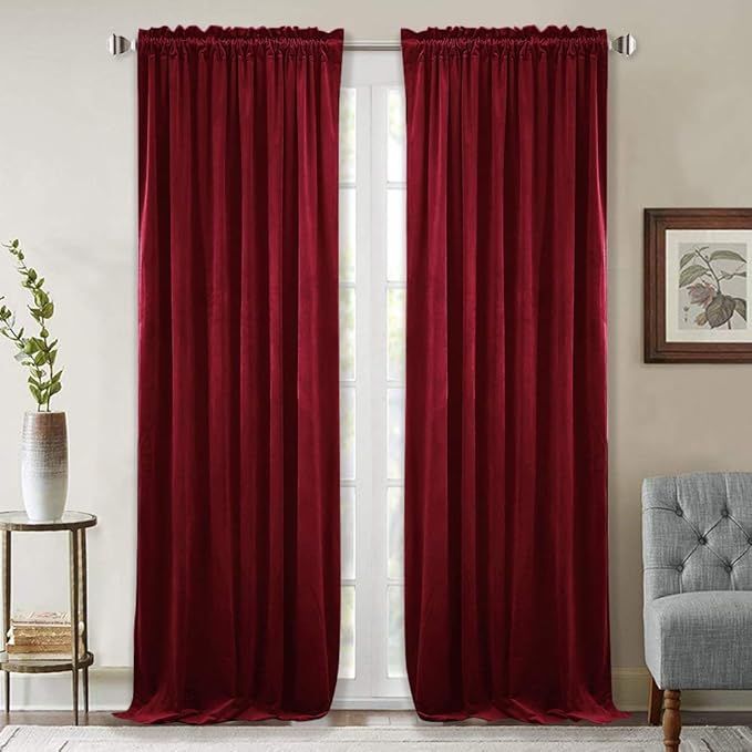 StangH Theater Red Velvet Curtains - Super Soft Velvet Blackout Insulated Curtain Panels 84 inche... | Amazon (US)