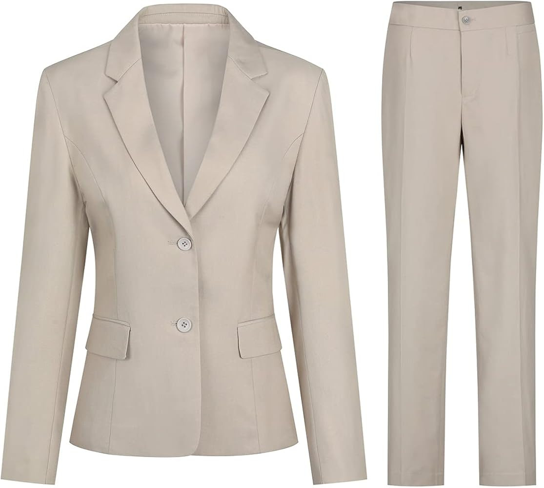 Women's 2 Pieces Office Suit Set Long Sleeve Blazer Jacket and Suit Pants | Amazon (US)