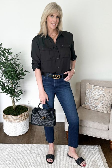 My go-to outfit formula for a casual but chic look:

Start with a button down, add a great pair of denim jeans, a belt, handbag and a statement necklace and you’re all set. 

Wearing size small in blouse, size 28 in jeans.  I’ve tagged several belts that are not designer to easily recreate the look for less  

#LTKOver40 #LTKStyleTip #LTKFindsUnder50
