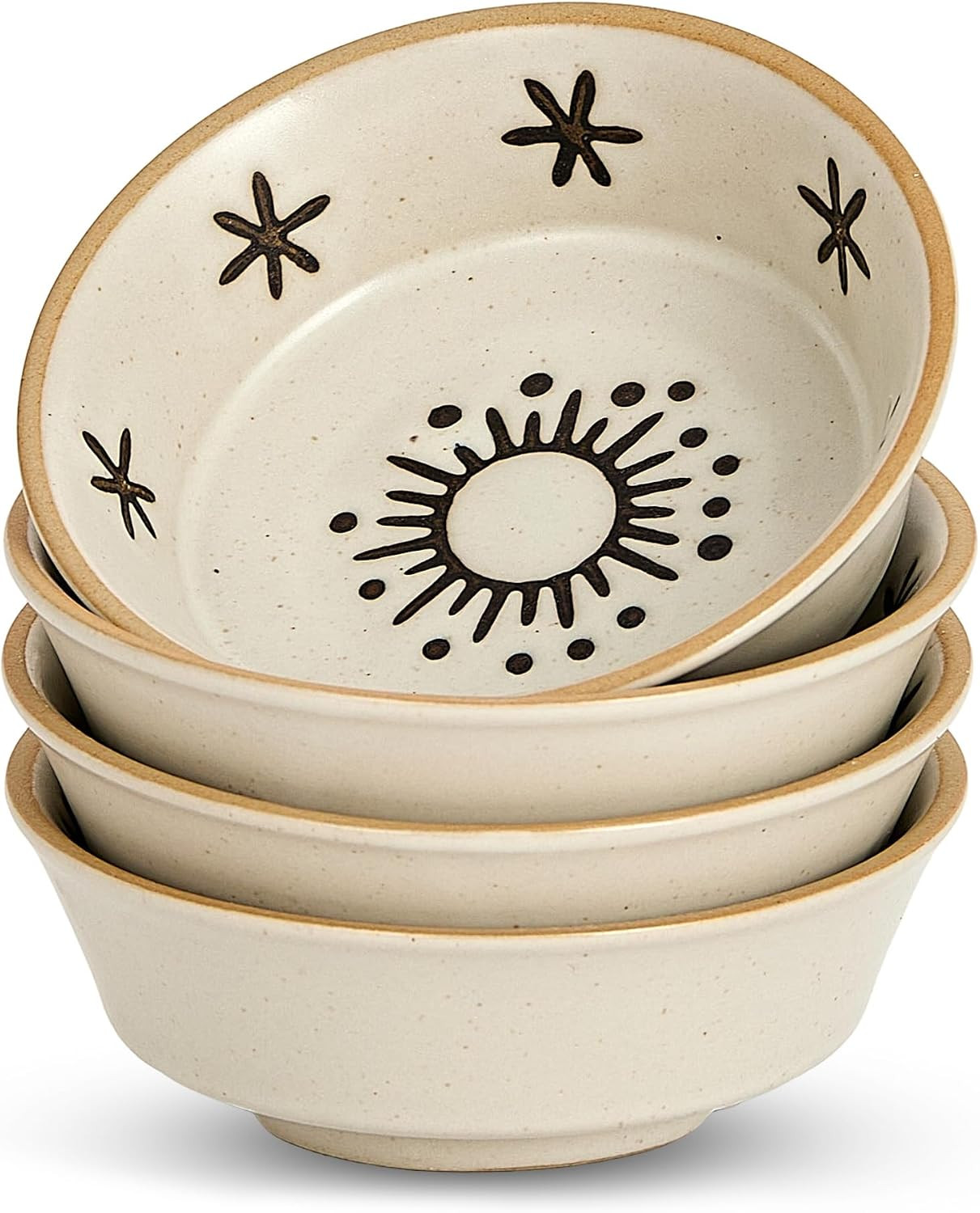 Stoneware Dipping Sauce Side Dishes Set of 4-3.7" Rustic Condiment Bowls - Handcrafted Ceramic Appetizer Plates for Sushi Soy, Charcuterie,Snack, Cheese Boards(Sun) | Amazon (US)