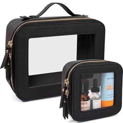 LETGO Clear Makeup Bags Set - TSA Approved Toiletry Bag with Handle Large Opening, Clear Toiletry Bags Case Pouch for Traveling Travel Car Orangizer Storage Essentials (Mini+Large Black) | Amazon (US)