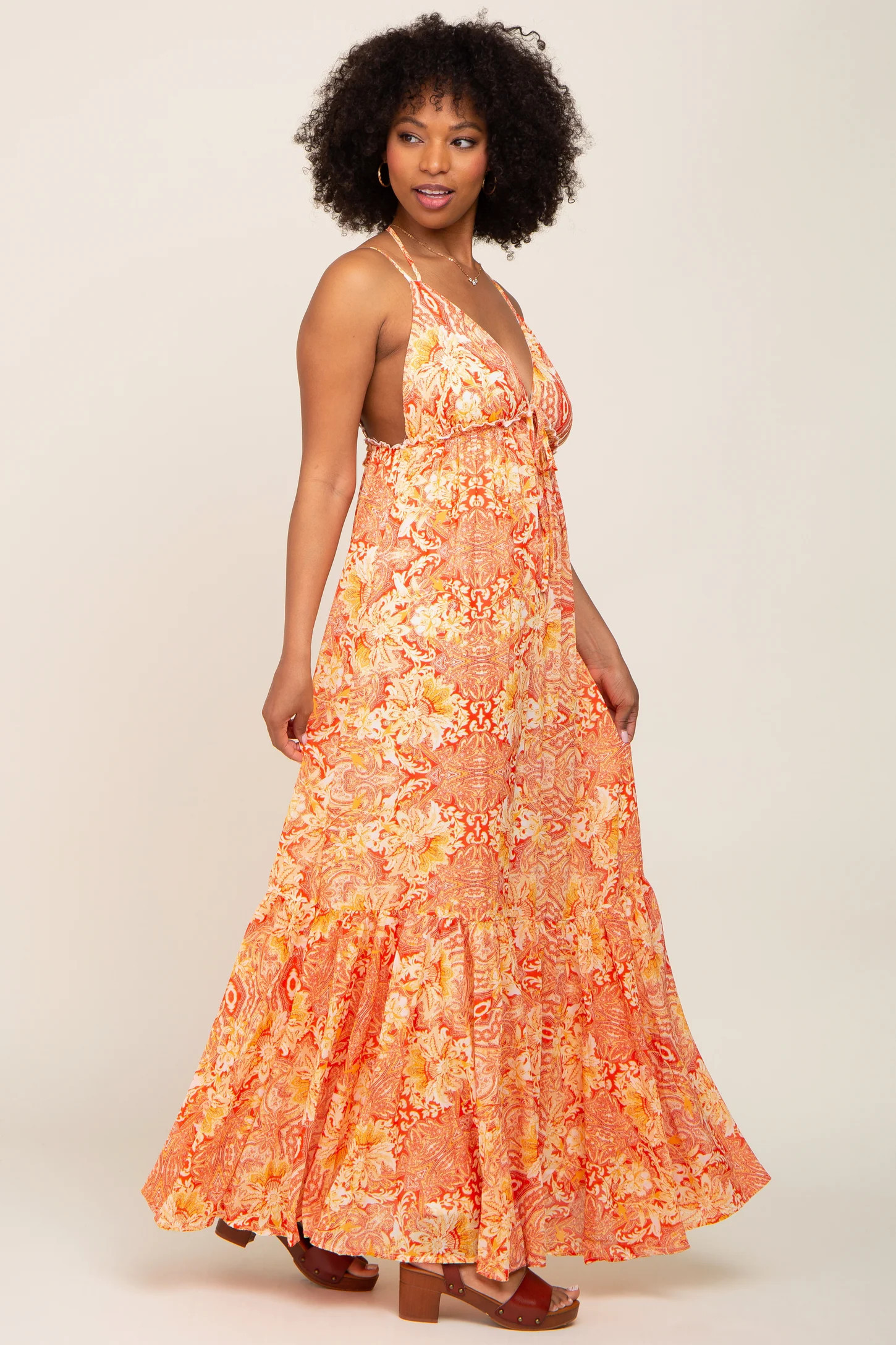 Orange Printed Halter Dress | PinkBlush Maternity