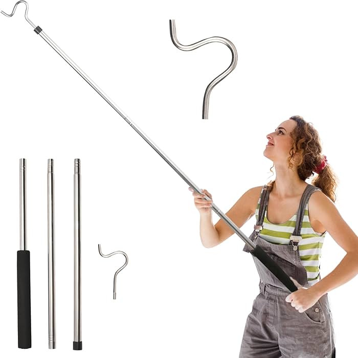 Clothing Hook Pole,51 Inch Closet Pole Reach with Hook Stainless Steel Sponge Handle Length Cloth... | Amazon (US)