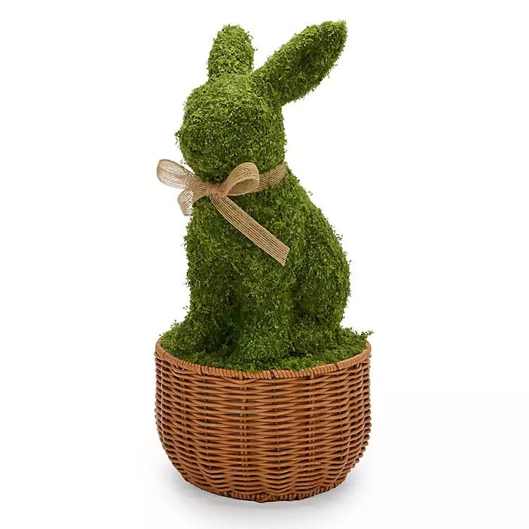 New! Moss Bunny in Basket Statue | Kirklands