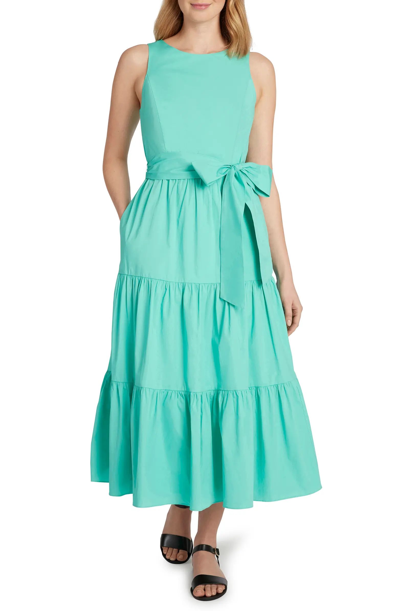 Tahari Sleeveless Tiered Stretch Cotton Poplin Midi Dress | Nordstrom | Nordstrom