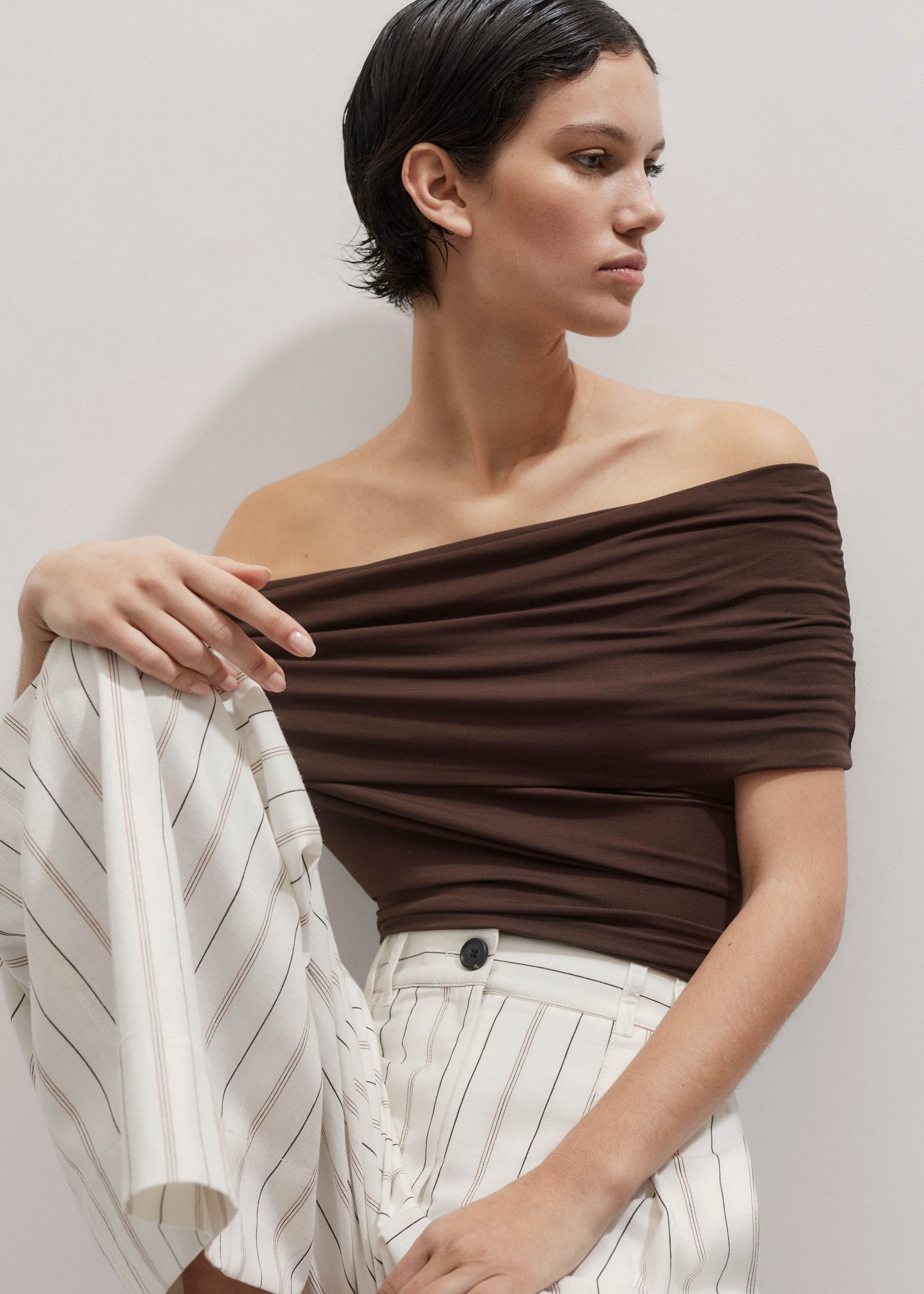 Women's Brown Off-The-Shoulder Top | ME+EM | ME+EM Global (Excluding US)