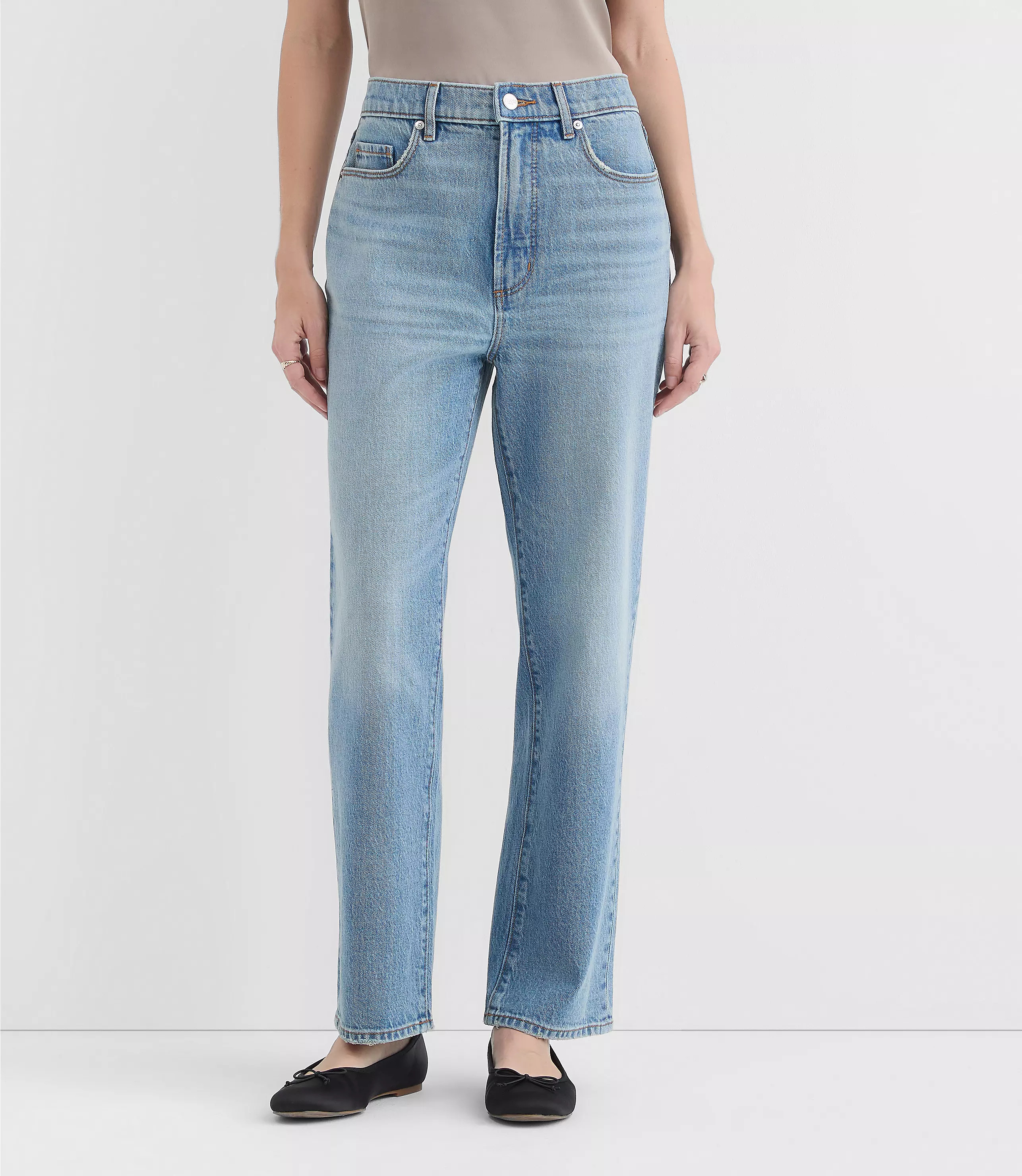 Rivete Petite Curvy High Rise Straight Jeans in Aura Wash | LOFT