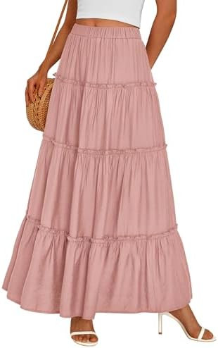 PRETTYGARDEN Boho Maxi Skirts for Women Trendy Summer 2026 Spring Long Flowy A Line Tiered Skirt ... | Amazon (US)