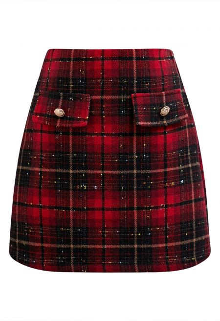 Flickering Plaid Mini Bud Skirt in Red | Chicwish