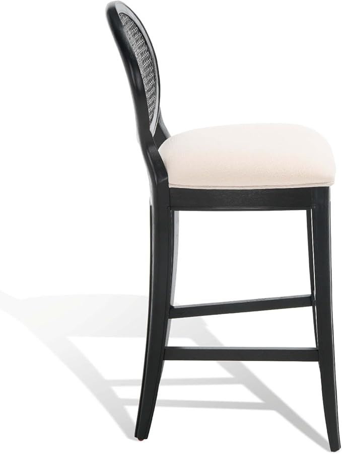 SAFAVIEH Couture Collection Karlee Black/Beige Solid Wood Rattan Round Back 31-inch Seat Height B... | Amazon (US)