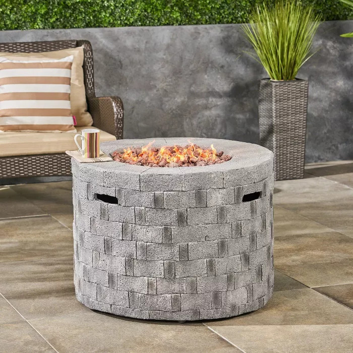 Dino 31.75" Lightweight Circular Concrete Gas Fire Pit - Christopher Knight Home | Target