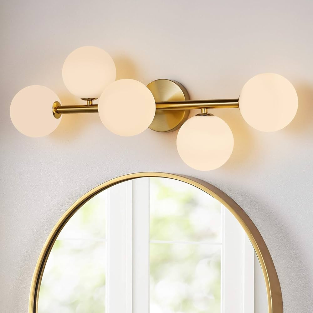 5 Light Bathroom Vanity Light,Gold Bathroom Light Fixtures Over Mirror,Modern Vanity Lights for B... | Amazon (US)