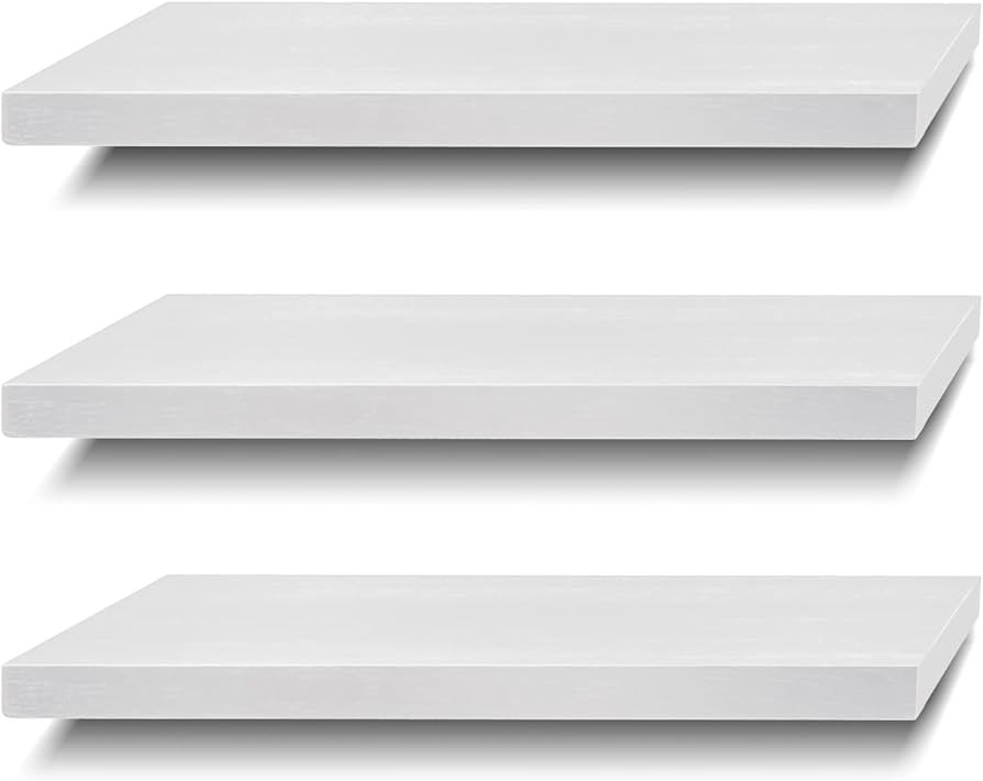 SAUMONIERES Floating Shelves Wall Shelf Solid Wood for Bathroom Bedroom Kitchen Set of 3, White W... | Amazon (US)