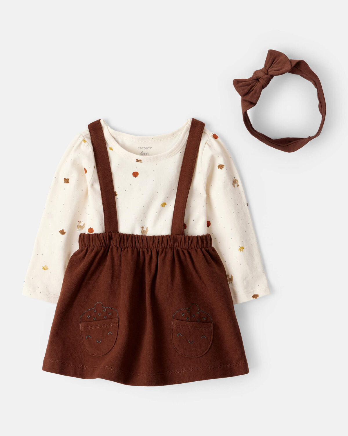Baby Girl 3-Piece Thanksgiving Print Dress Set - White/Brown | Carter's Inc