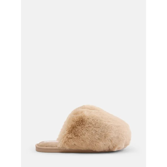 Joyspun Women’s Faux Fur Puff Scuff Slippers | Walmart (US)