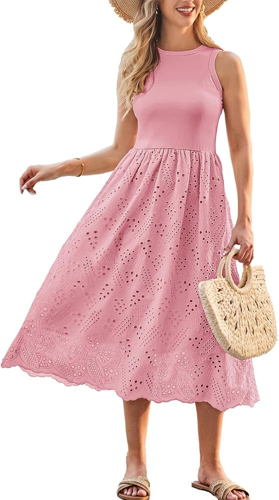 GRACE KARIN Women's Summer Sleeveless Tank Dress A Line Midi Dress Eyelet Crewneck Casual Holiday... | Amazon (US)