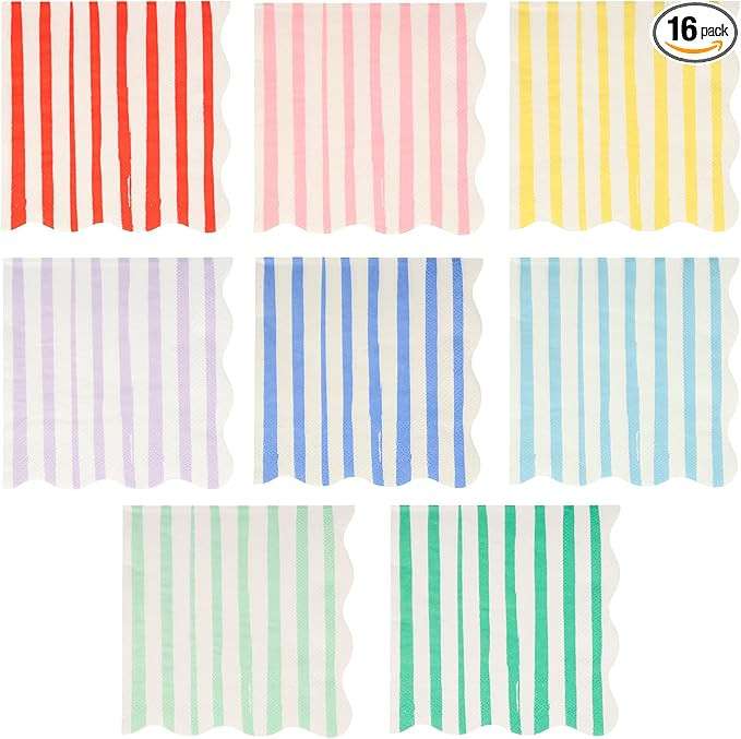 Meri Meri Pastel Striped Napkins (Pack of 16), Thick & Absorbent 3-Ply Paper Pastel Napkins with ... | Amazon (US)