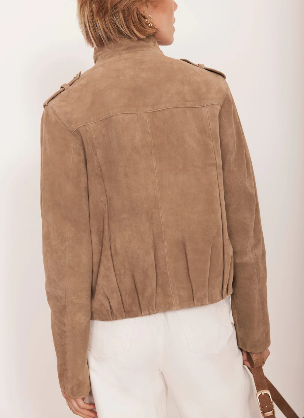 Neutral Suede Funnel Neck Jacket | Mint Velvet