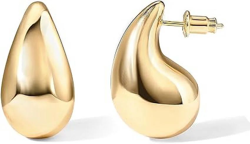 PAVOI 14K Gold Plated 925 Sterling Silver Post Teardrop Chunky Hoop Earrings | Lightweight Drop Y... | Walmart (US)