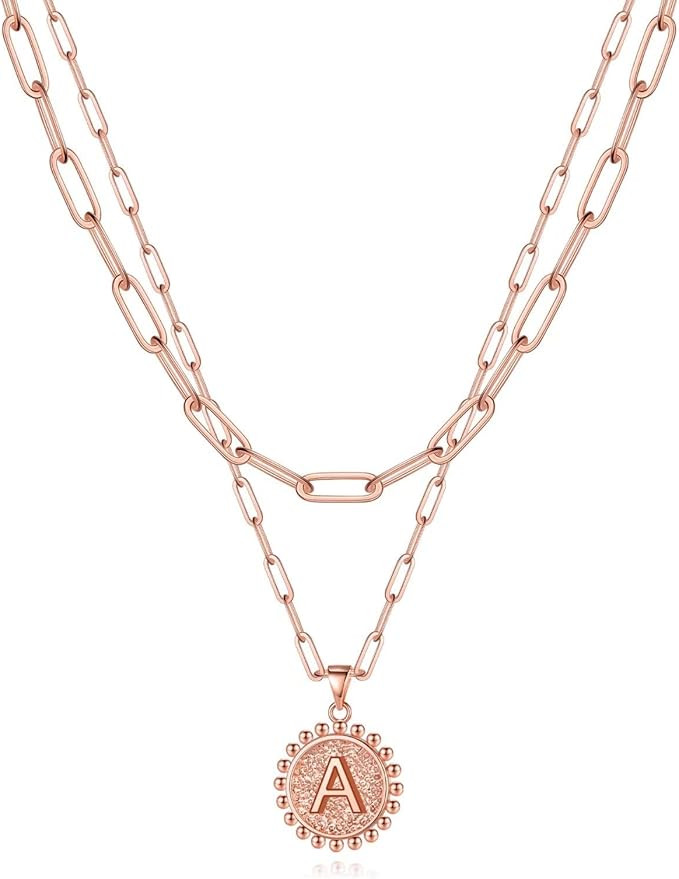 Yoosteel Gold Initial Necklaces for Women Girls, 14K Gold Plated Dainty Layering Paperclip Link C... | Amazon (US)