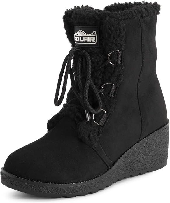 Polar Womens Low Wedge Heel Waterproof Winter Snow Durable Rubber Sole Lace Up Thermal Boots | Amazon (US)