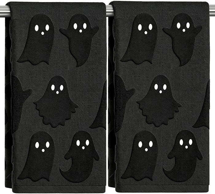 2 Pack Halloween Hand Towels 100% Cotton Jacquard Ghost Halloween Kitchen Towels White Bathroom T... | Amazon (US)