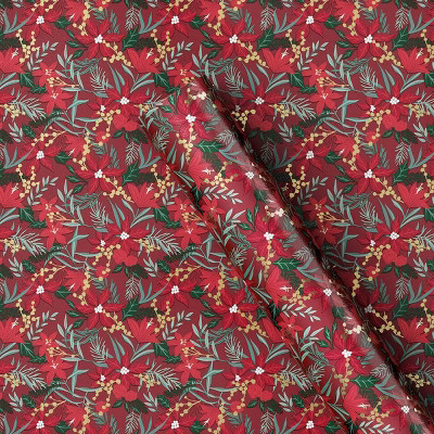 25 sq ft Poinsettia Flower Christmas Gift Wrap Red - Wondershop™ | Target