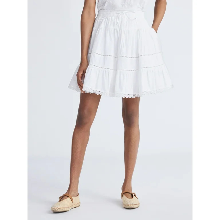 Free Assembly Women's Tiered Cotton Eyelet Mini Skirt, Sizes XS-XXL | Walmart (US)