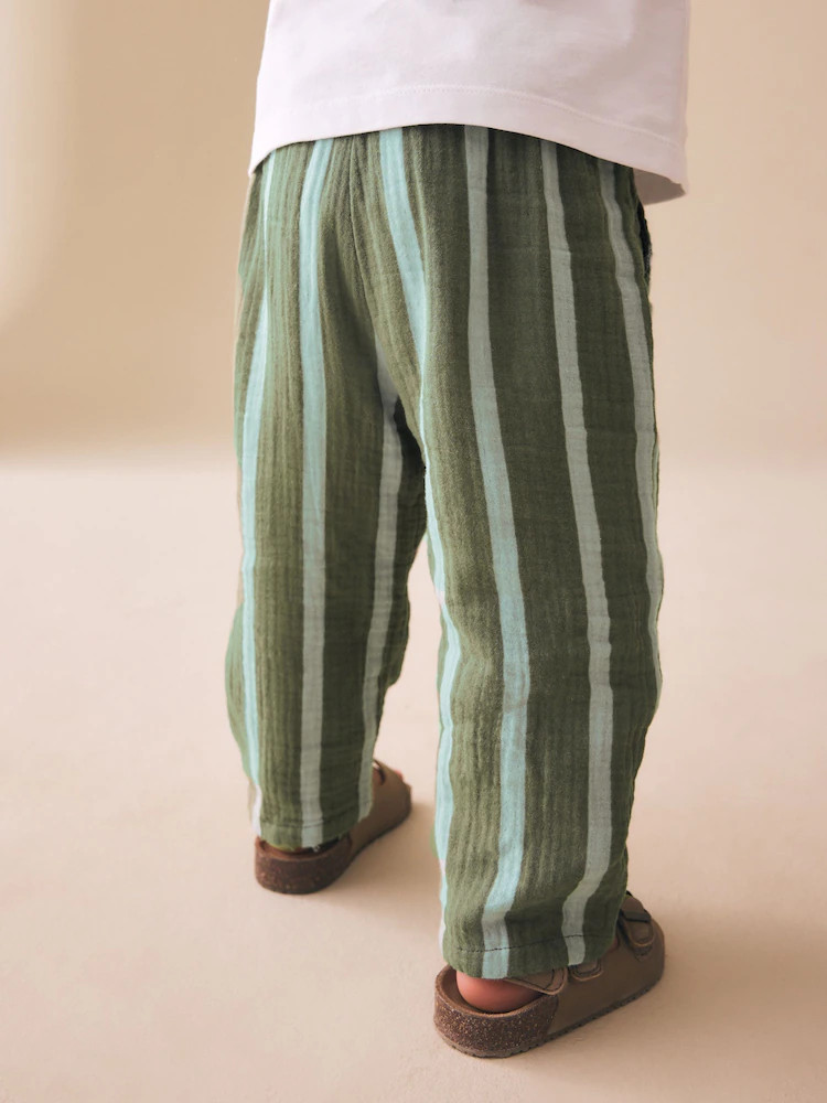 Sage Green Striped Soft Textured Pull On Trousers (3mths-7yrs) | Next US