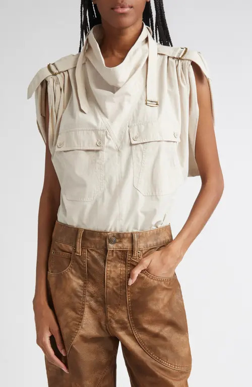 Isabel Marant Étoile Nemia Buckle Detail Cotton Blend Top in Ecru at Nordstrom, Size 8 Us | Nordstrom