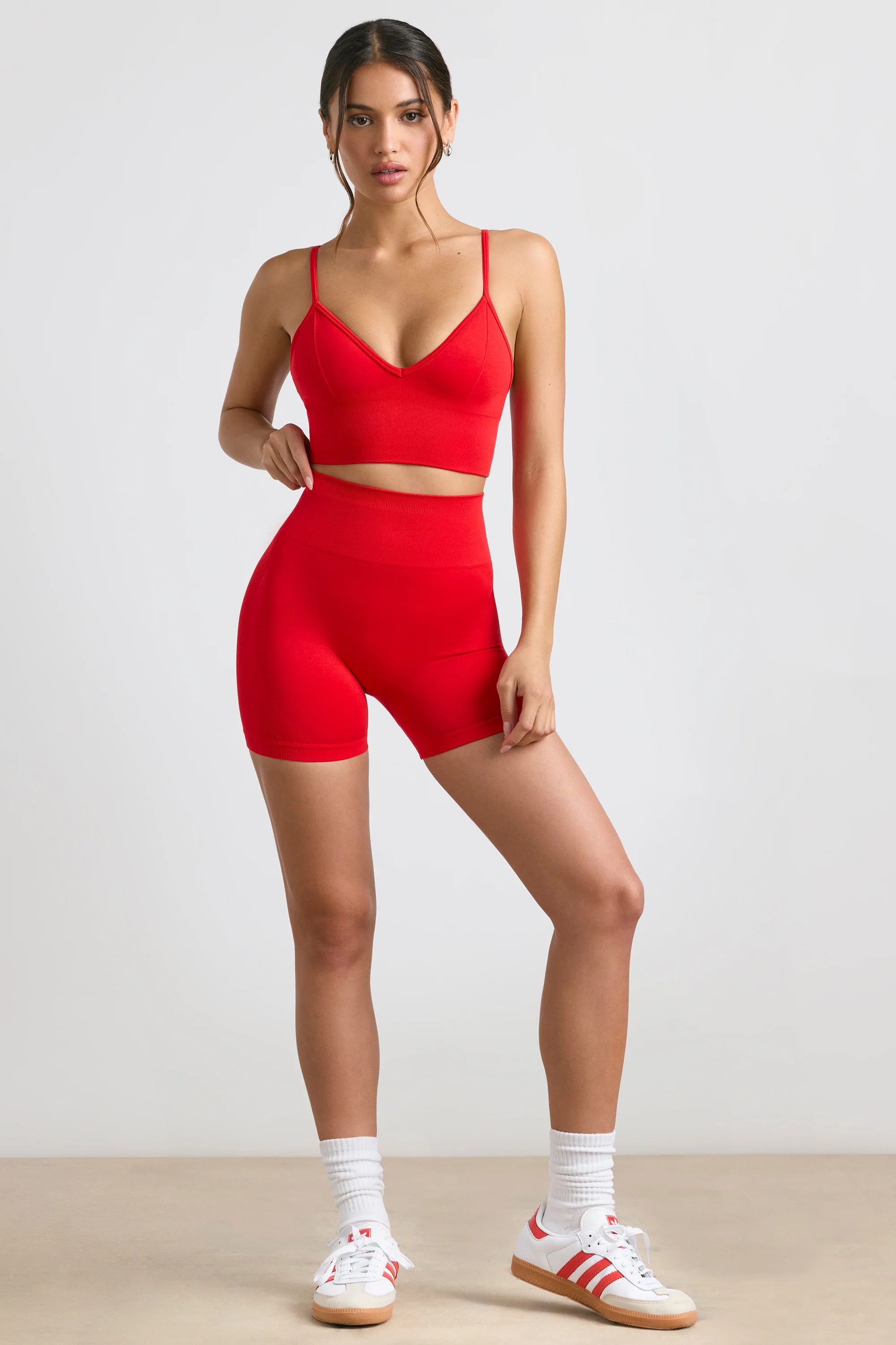 High-Waist Define Luxe Mini Shorts in Red | Oh Polly