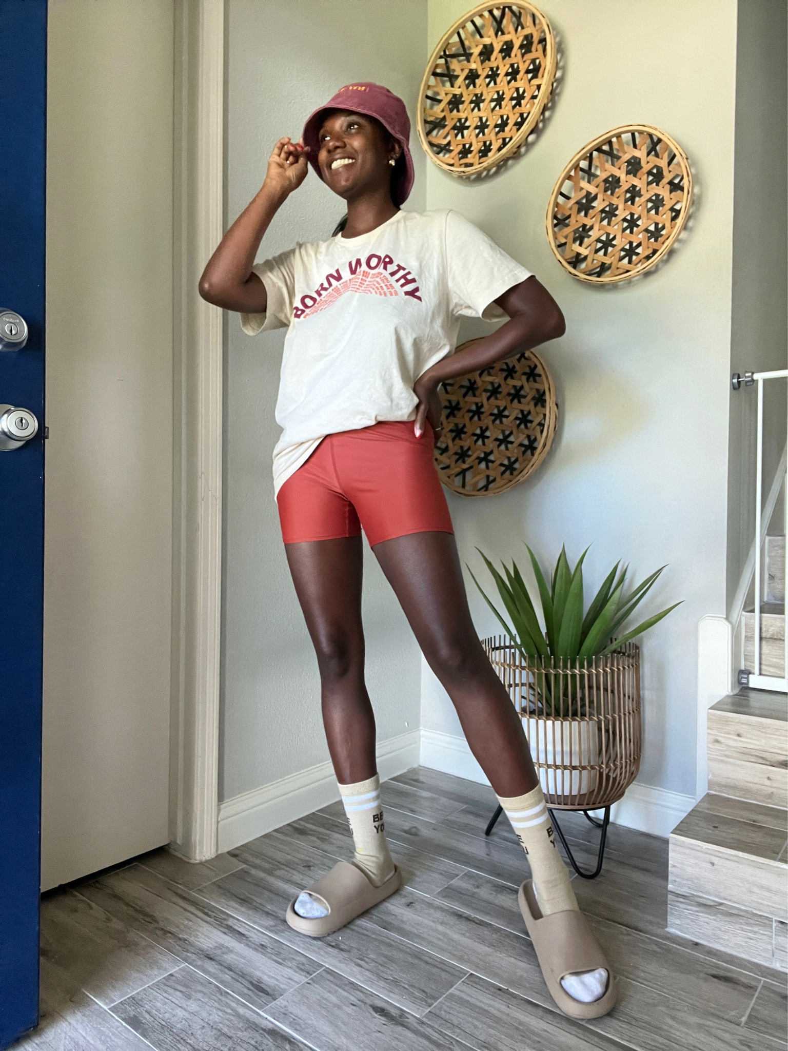 Comfort wear with a positive message. Born worthy graphic tee with Bee You bucket hat and bee you socks  

#LTKtravel #LTKunder50 #LTKU