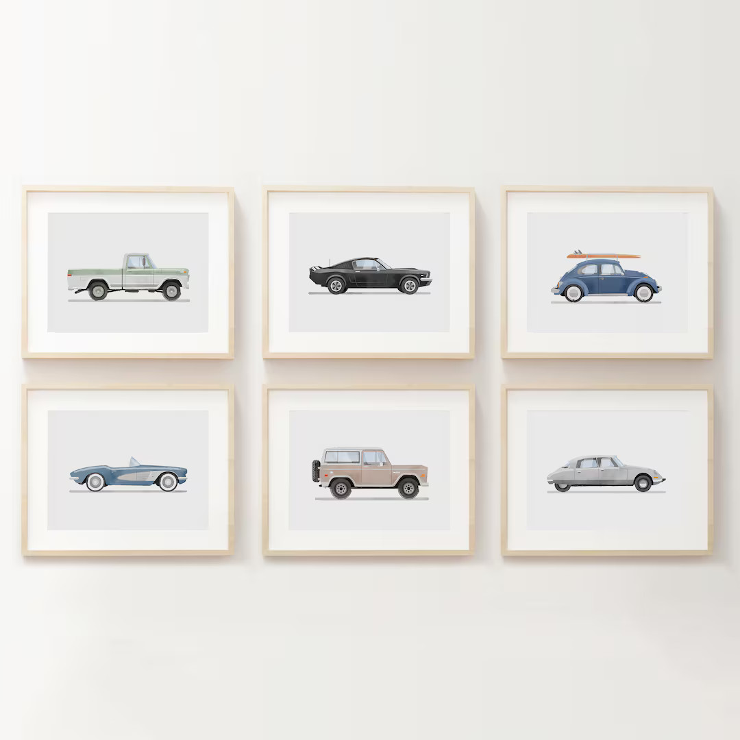Set of 6 Vintage Vehicle Prints, Boys Room Decor, Retro Car Prints for Boys Room, Kids Room Wall ... | Etsy (US)