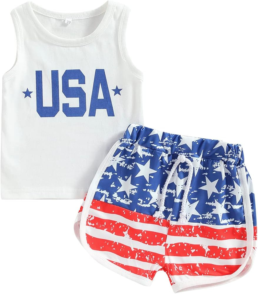 FYBITBO Toddler Baby Boy 4th Of July Outfit USA Shirt Tank Top American Flag Swin Trunks Shorts F... | Amazon (US)