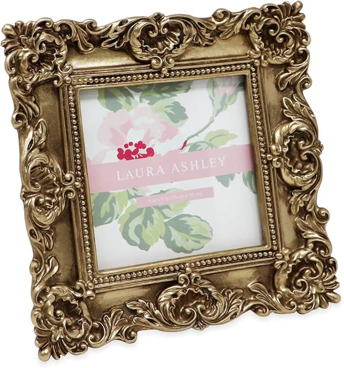 Laura Ashley 4x4 Gold Ornate Textured Hand-Crafted Resin Picture Frame with Easel & Hook for Tabl... | Amazon (US)
