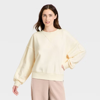 Women's Crewneck Fleece Sweatshirt - JoyLab™ Cream XL | Target