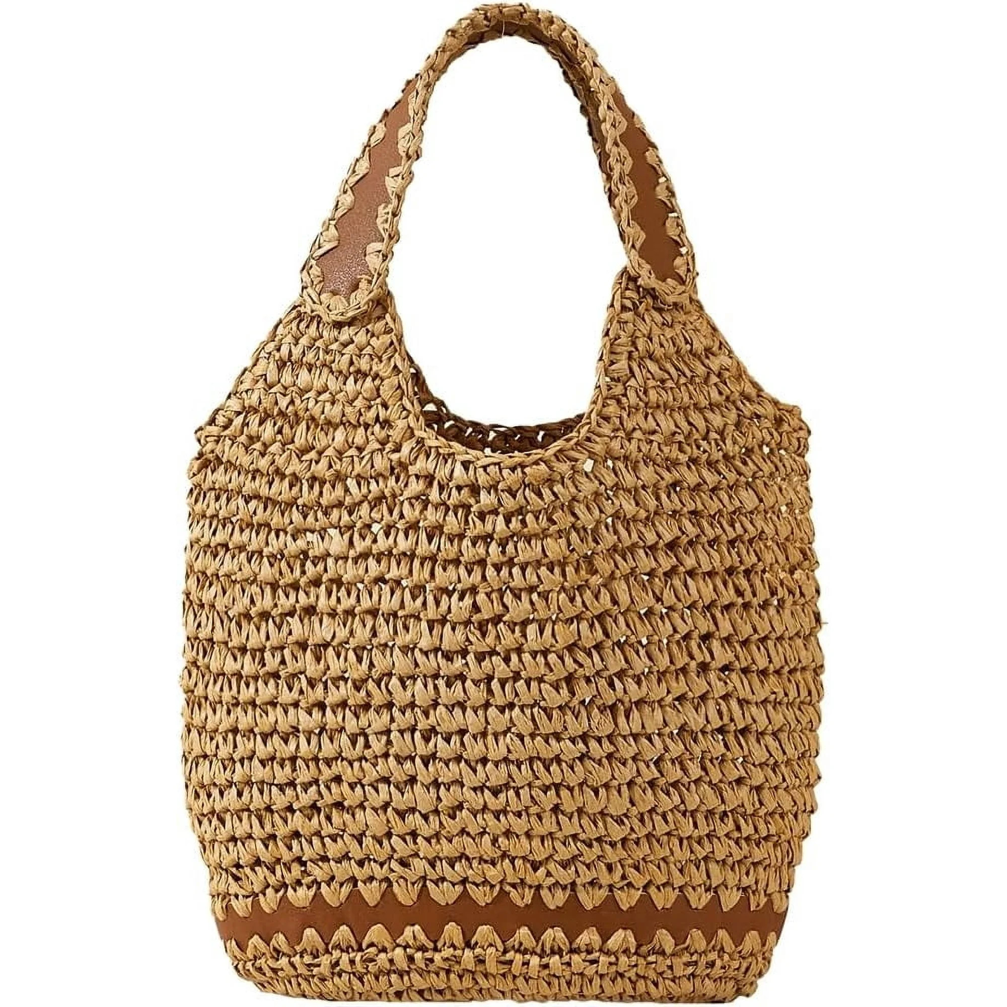 Womens Casual Straw Handbags Purses Woven Shoulder Bag Large Bucket Hobo Tote Bag Summer Beach To... | Walmart (US)