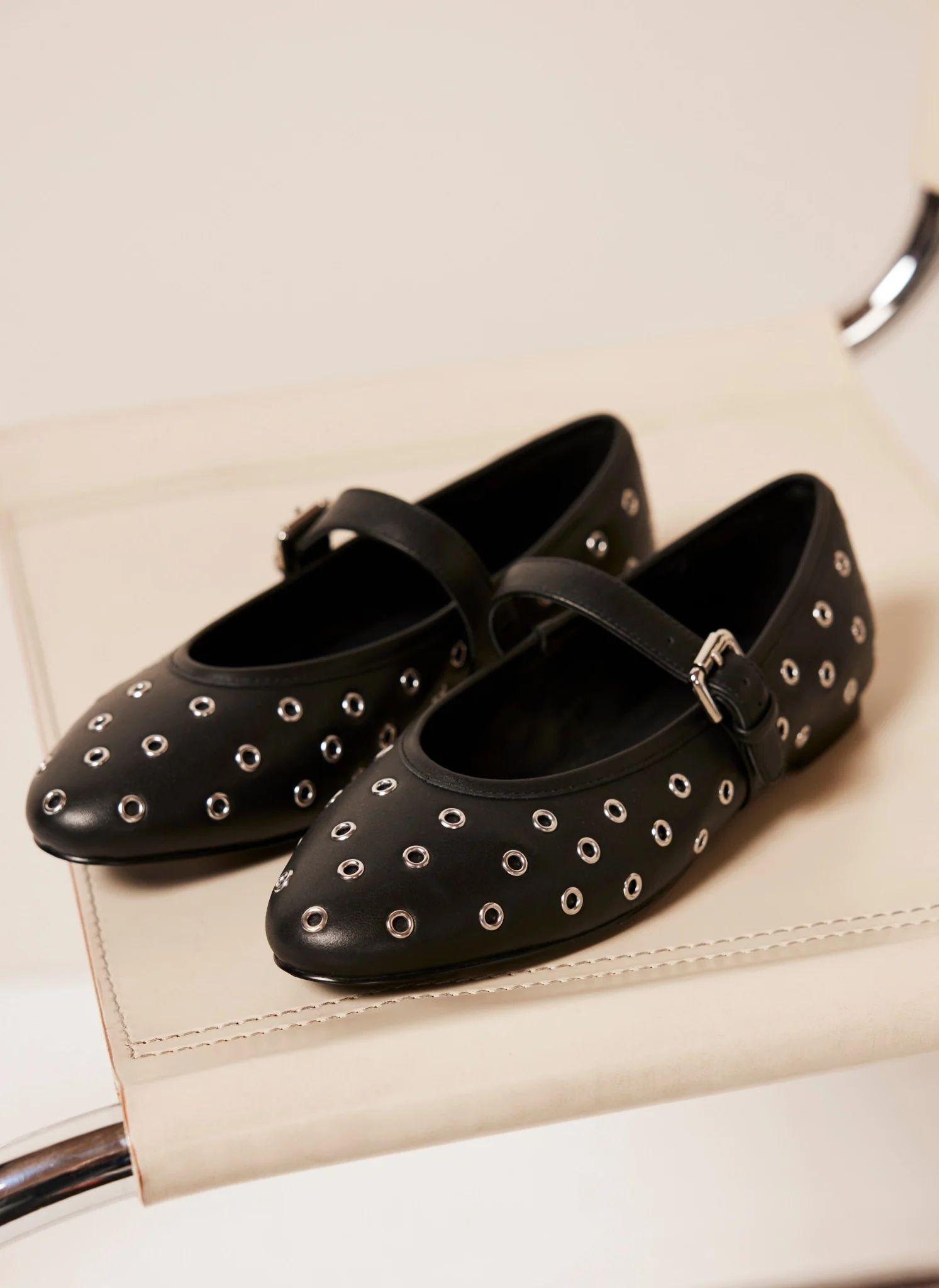 Black Leather Eyelet Pumps | Mint Velvet