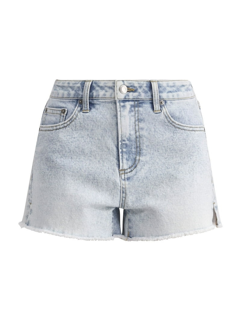 No Boundaries Mid Rise Frayed Hem Denim Shorts, Women's | Walmart (US)