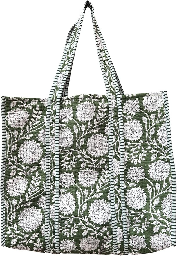 Indian Handmade Block Printed Tote Bag Women Handbag Traveling Bag Men Shoulder Bag With One Pock... | Amazon (US)