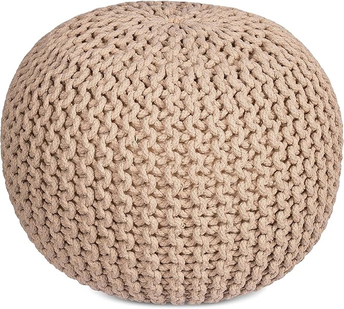 BIRDROCK HOME Round Pouf Foot Stool Ottoman - Knit Bean Bag Floor Chair - Cotton Braided Cord - G... | Amazon (US)