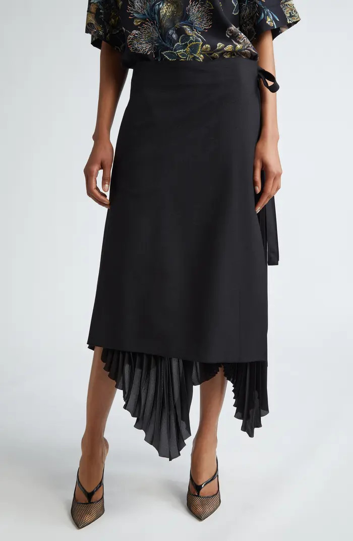 Mixed Media Pleated Asymmetric Wrap Skirt | Nordstrom