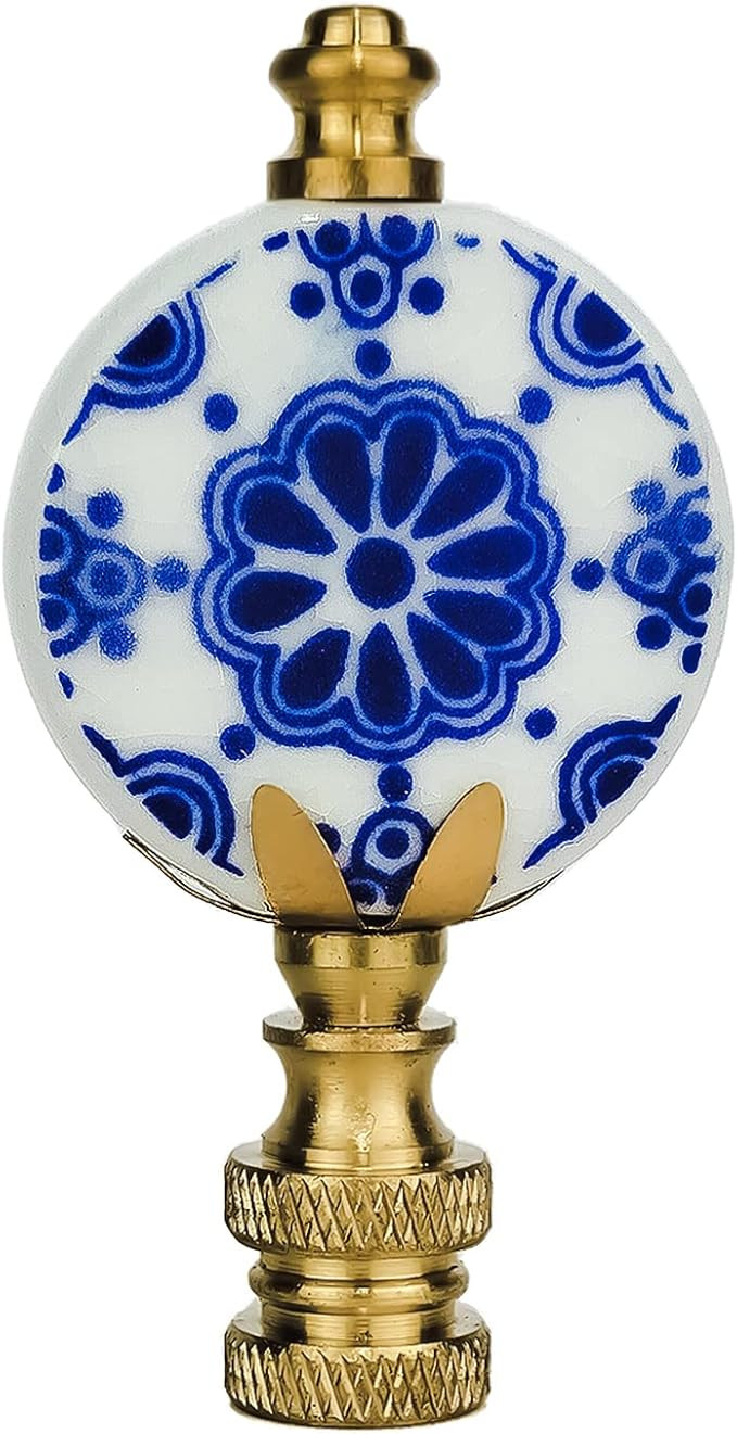 Royal Designs, Inc. Crackled Round Disk White with Blue Accent Finial for Lamp Shade, F-5302-PB-1... | Amazon (US)