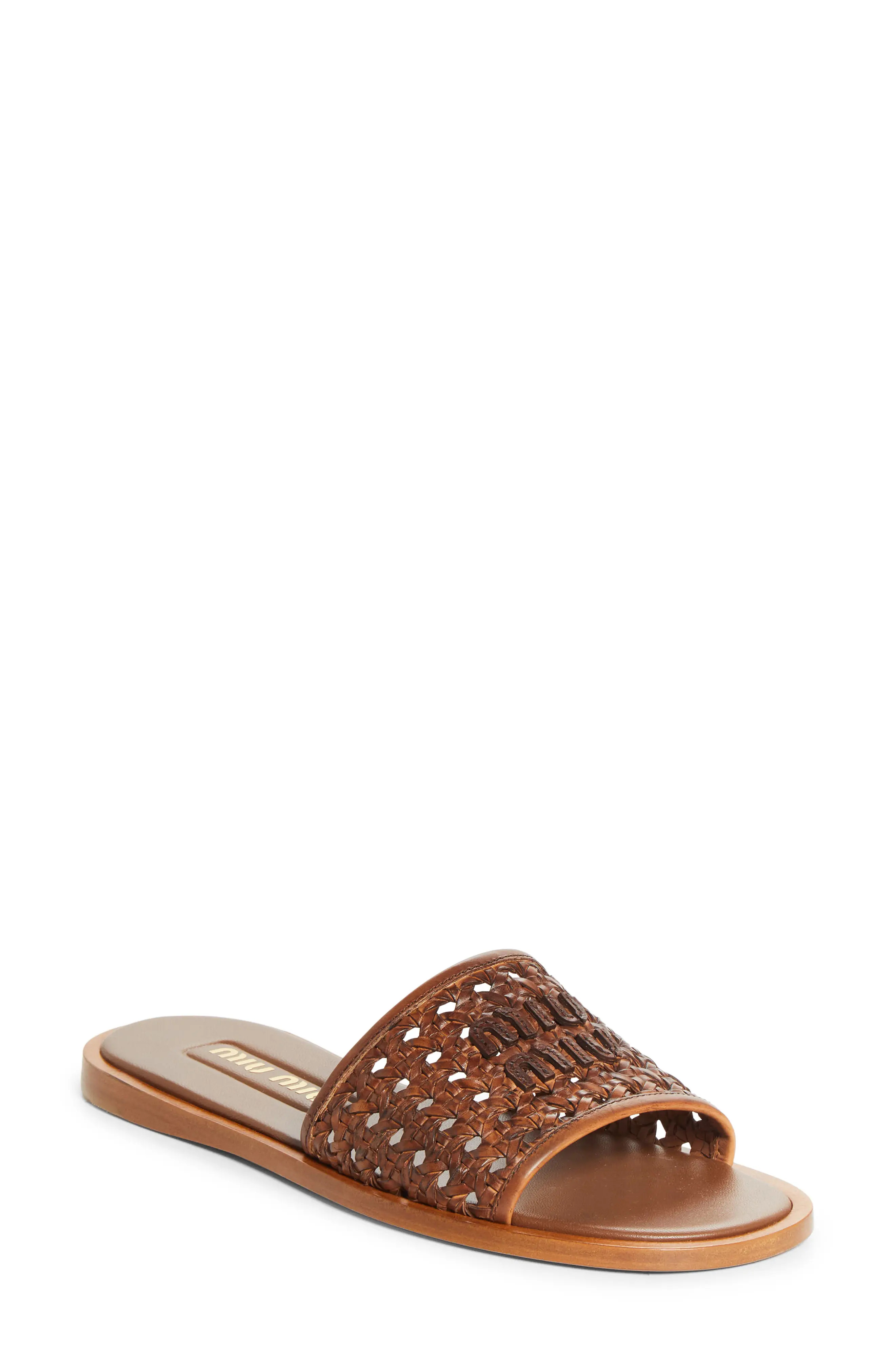 Miu Miu Woven Slide Sandal in Cognac at Nordstrom, Size 10Us | Nordstrom