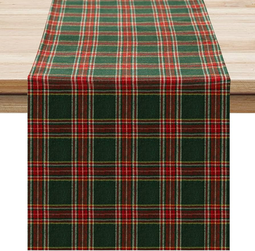 Softalker Christmas Checkered Tartan Table Runner - Green Buffalo Plaid Xmas Stain Resistant Wash... | Amazon (US)
