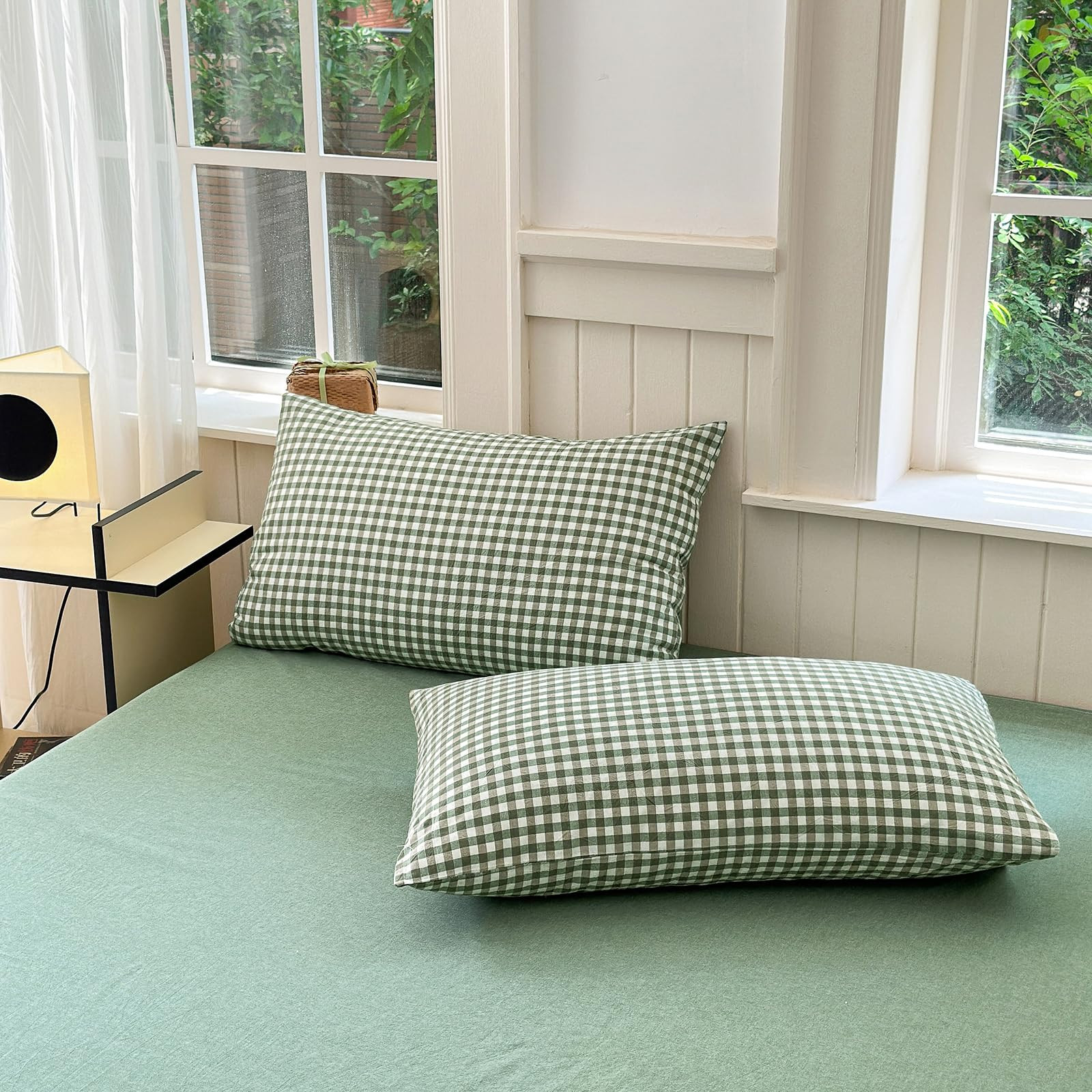 LifeTB Green Gingham Pillowcases Set Farmhouse Standard Size Pillow Shams Buffalo Green Plaid Pil... | Amazon (US)